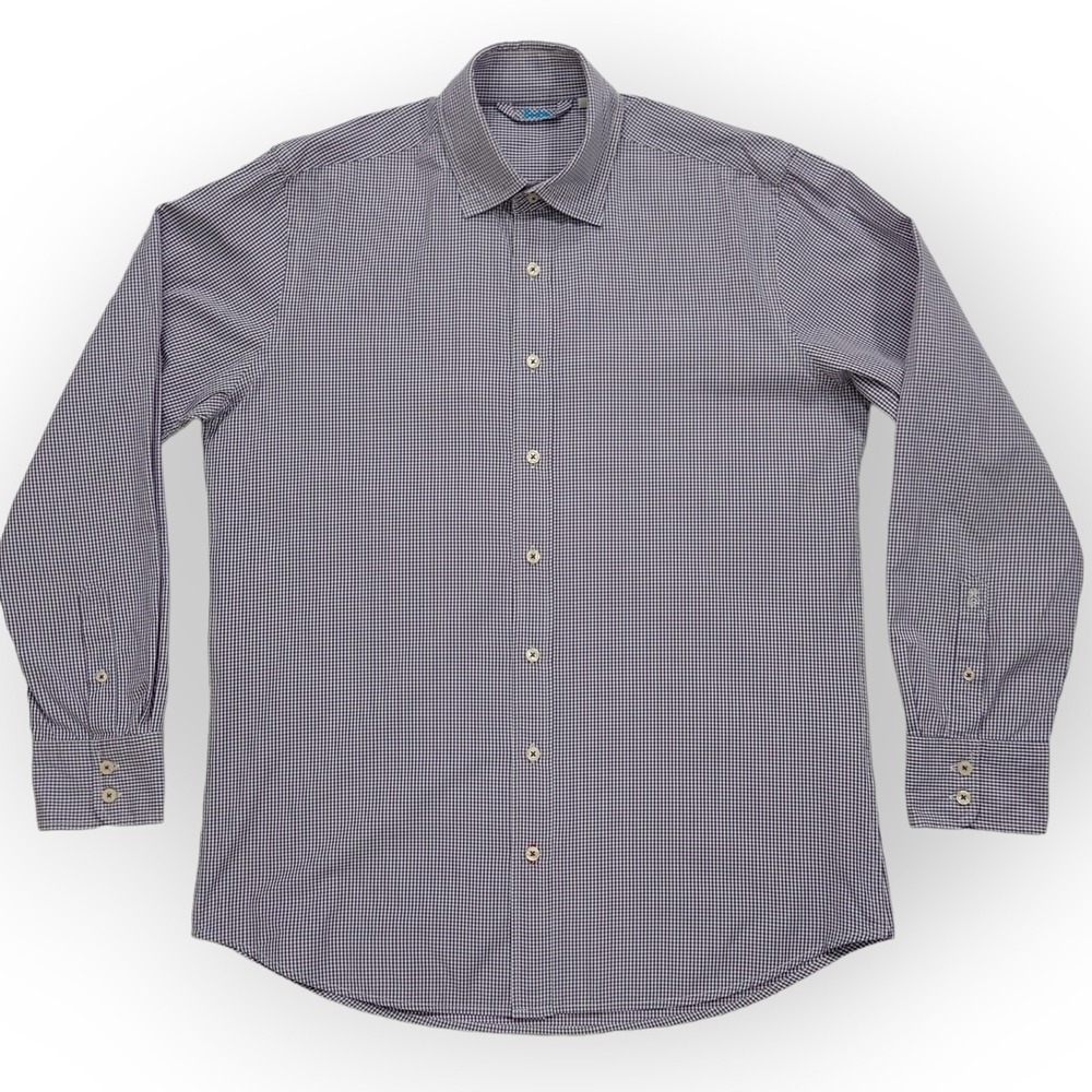 Boden Shirt Men's 15.5 Large Purple Gingham Long Sleeve Checkered Button Regular